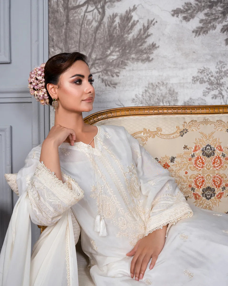 AQ-001 Embroided Partywear Stitched 3 pcs