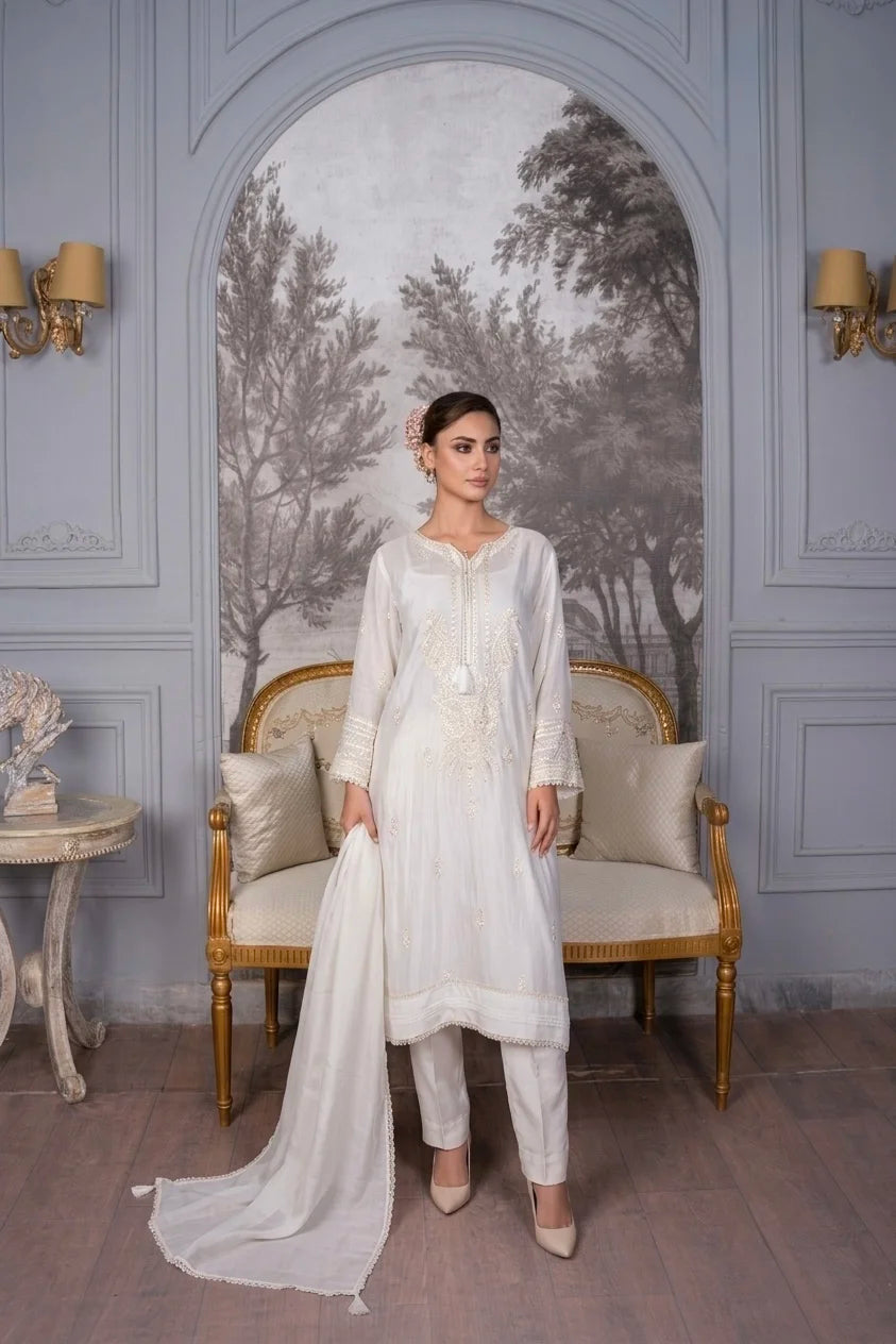 AQ-001 Embroided Partywear Stitched 3 pcs