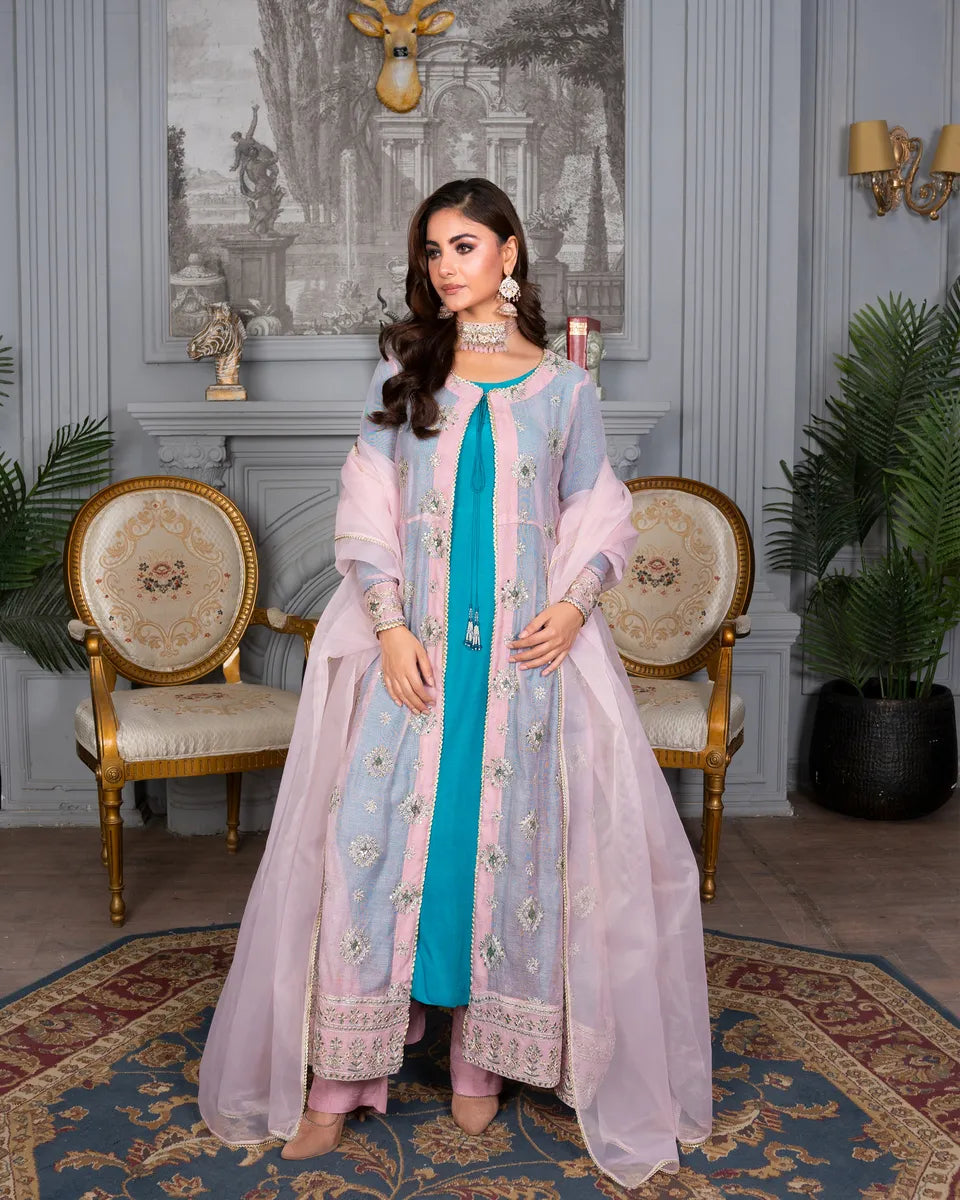 AQ-003 Embroided Partywear Stitched 4 pcs