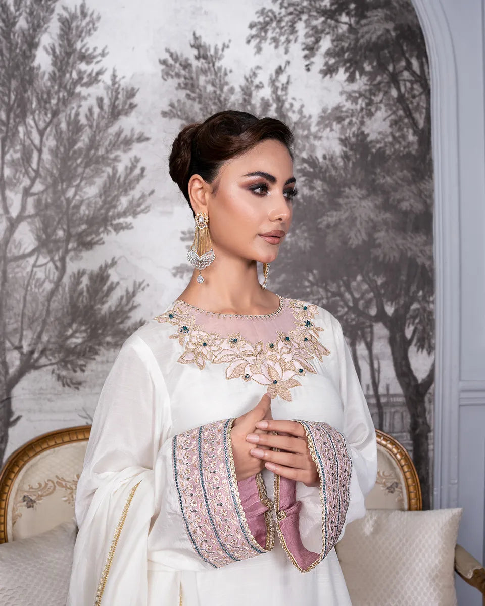 AQ-004 Embroided Partywear Stitched 3 pcs