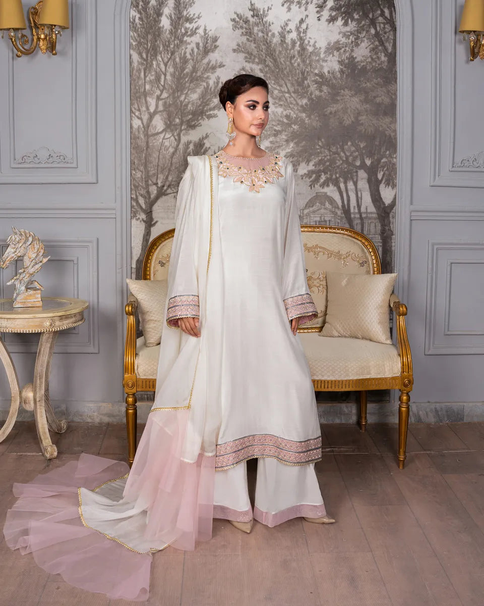 AQ-004 Embroided Partywear Stitched 3 pcs