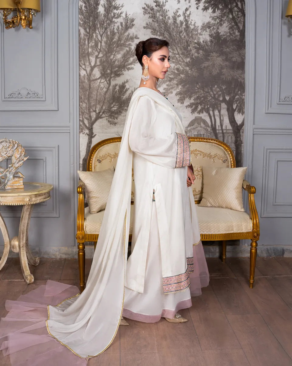 AQ-004 Embroided Partywear Stitched 3 pcs