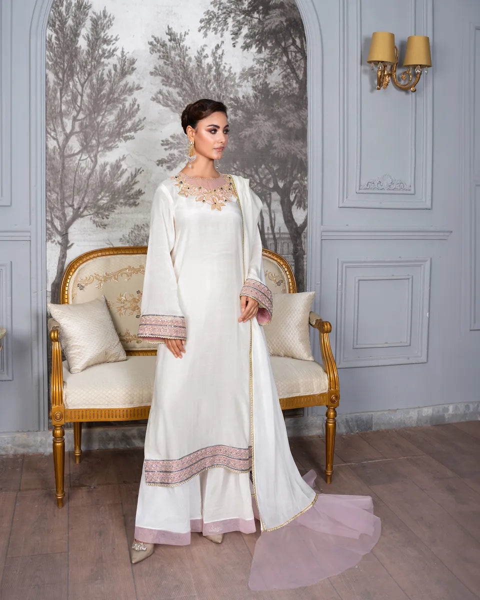 AQ-004 Embroided Partywear Stitched 3 pcs