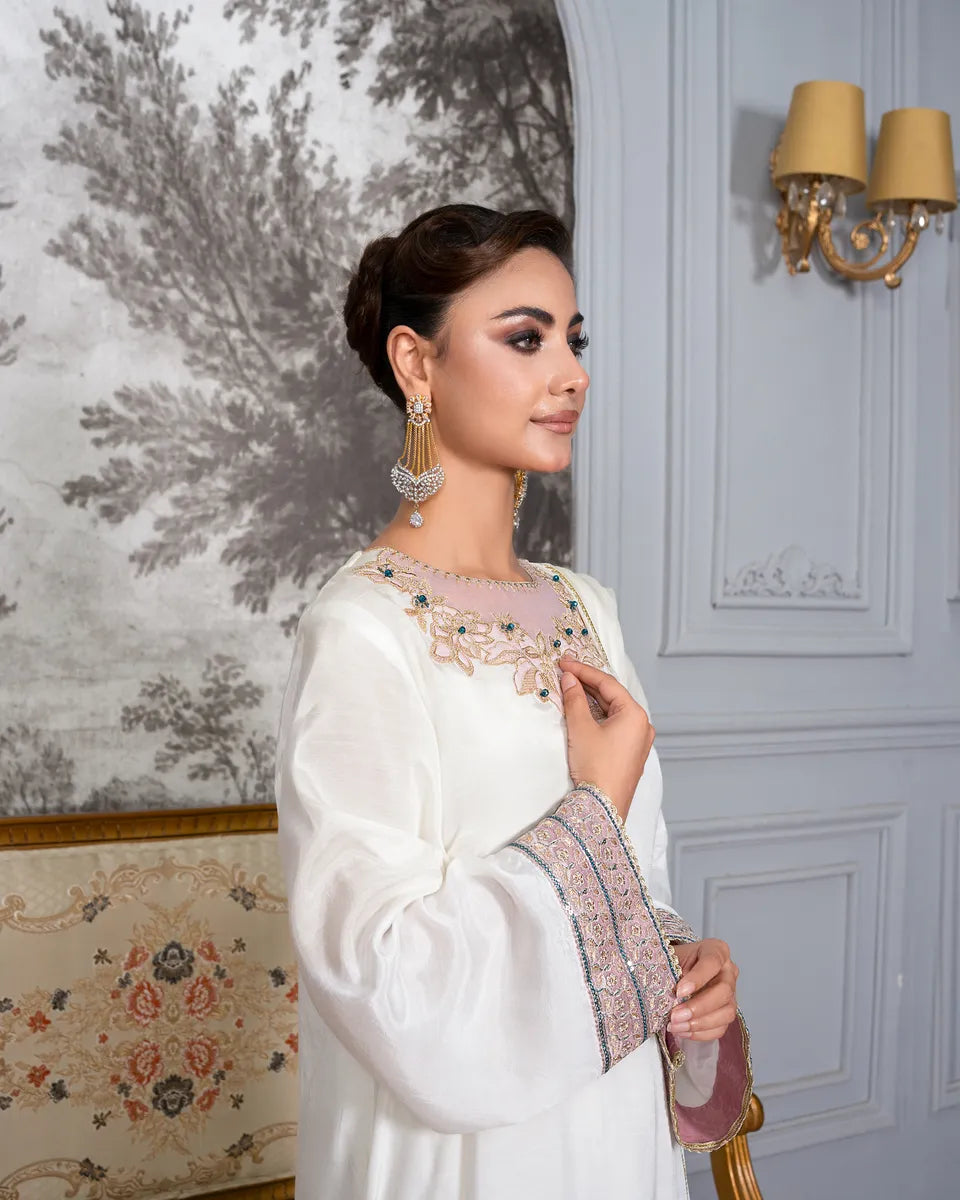 AQ-004 Embroided Partywear Stitched 3 pcs