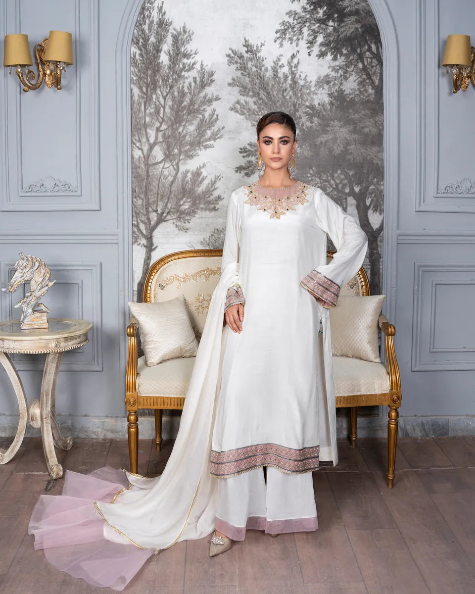 AQ-004 Embroided Partywear Stitched 3 pcs
