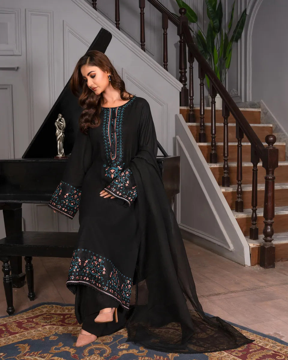 AQ-005 Embroided Partywear Stitched 3 pcs
