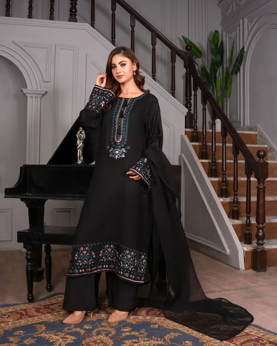 AQ-005 Embroided Partywear Stitched 3 pcs